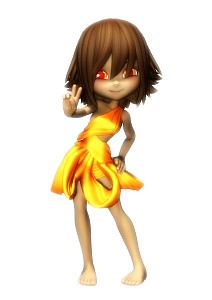 Phoenix-Sister: Diese feuerbeäugelte kleine Dame ist die Leadtänzerin im Demo-Video. So sieht sie aus, wenn sie in Software/Delight gerendert wird.