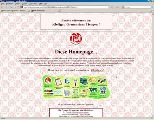 So sah sie aus, nun ist sie ganz erloschen - die erste KGT-Webseite. Immerhin existiert noch dieser letzte Screenshot, der für den Jahrbuch-Artikel zum 10jährigen Bestehen der KGT-Internetseite (1998) verfasst worden war.