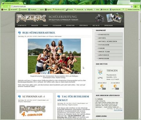 Die erneuerte Webseite der Schülerzeitung Phoenix Anfang Juli 2011.