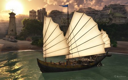 Dank neuer Hardware fließt der Bilderstrom bei Niarts künftig (hoffentlich) wieder schneller. Hier segelt eine kleine Fantasie-Dschunke durch eine virtuelle Fantasielandschaft.