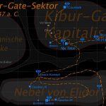 Kibur-Gate-Sektor mit nitramischen Hyperraumrouten und Stützpunkten der 12. Nitramischen Raumflotte ab 439 a. C.