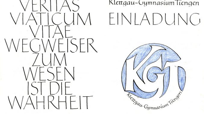 Das offizielle KGT-Schullogo, Teil des Schulemblems am KGT, wie es sich früher auf vielen offiziellen Einladungen fand - hier die Einladung zur Abitursfeier 1994.