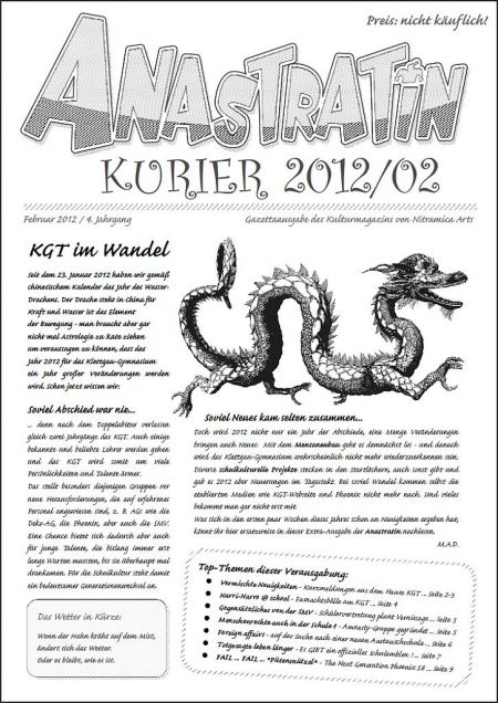 Jetzt neu am KGT: Der Anastratin Kurier, Ausgabe Februar 2012!