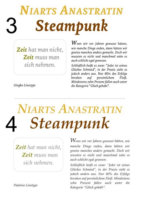 Die Schriftarten Gingko Linotype und Palatino Linotype im direkten Layoutvergleich. Die Schriftarten Gingko Linotype und Palatino Linotype im direkten Layoutvergleich.
