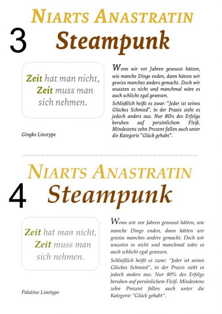 Die Schriftarten Gingko Linotype und Palatino Linotype im direkten Layoutvergleich.