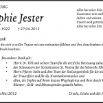 Danksagung für Sophie Jester