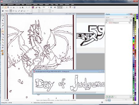 Die eingescannten zeichnerischen Rohdaten für das Cover der Phoenix 59 in Corel Photopaint.