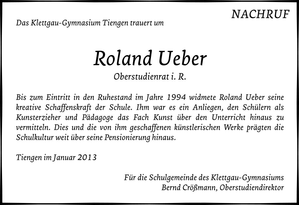 Offizieller schulischer Nachruf auf Roland Ueber