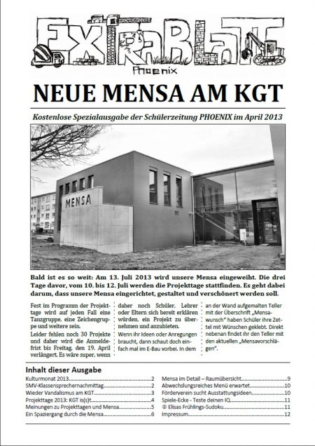 Titelblatt des Phoenix Extrablattes zur Mensa, April 2013