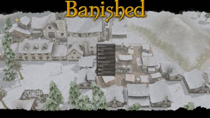 Titelbildschirm des Computerspiels "Banished"