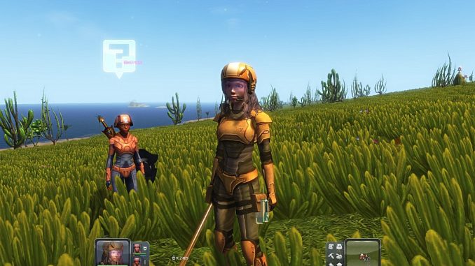 Unser Hauptcharakter und einer seiner beiden NPC-Unterstützer im Storymodus von Planet Explorers. Unser Hauptcharakter und einer seiner beiden NPC-Unterstützer im Storymodus von Planet Explorers.