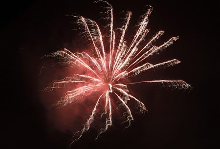 Feuerwerk 2016: Rote Feuerwerksblüte (Foto: Martin Dühning)