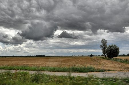 Schweres Wetter über den endlosen polnischen Getreidefeldern der Ebene (Foto: Martin Dühning)