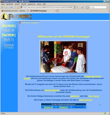 1997 ging die erste Phoenix-Webseite online - zeitgleich mit der ersten KGT-Webseite. Beide wurden von Technik-Pionier Manfred Renner erschaffen.