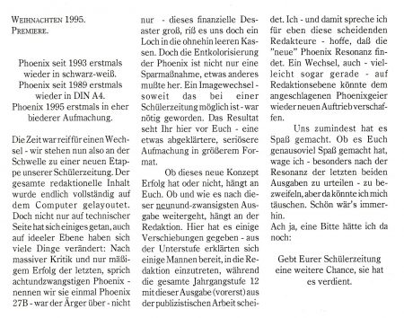 Das Editorial der Phoenix Nr. 29 im Dezember 1995 - Gezeitenwechsel kündigten sich an.