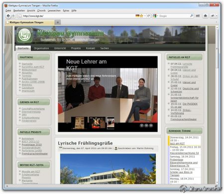 Die grüne KGT-Webseite als der Niarts-Epoche am Klettgau-Gymnasium - so präsentierte sich das KGT von 2008-2016.