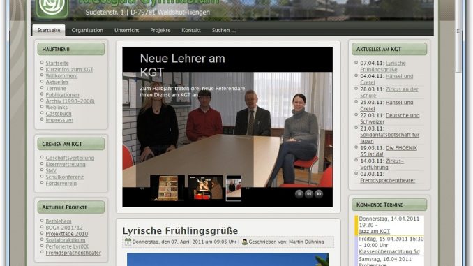 Die grüne KGT-Webseite als der Niarts-Epoche am Klettgau-Gymnasium - so präsentierte sich das KGT von 2008-2016.