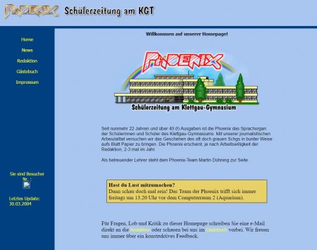 Das etwas aufgefrischte Layout der Phoenix-Webseite im Jahr 2004 (Foto: Martin Dühning)