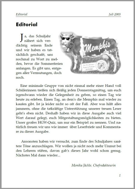 Das Editorial der Memphis Nr. 4 im Schuljahr 2002/2003