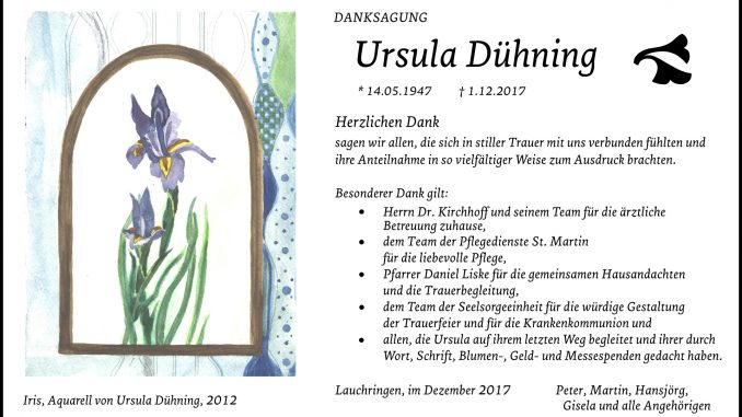 Danksagung für Ursula Dühning