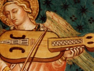 Nyckelharpa auf einem Fresko in Siena, 1408 (Quelle: Wikimedia Commons)