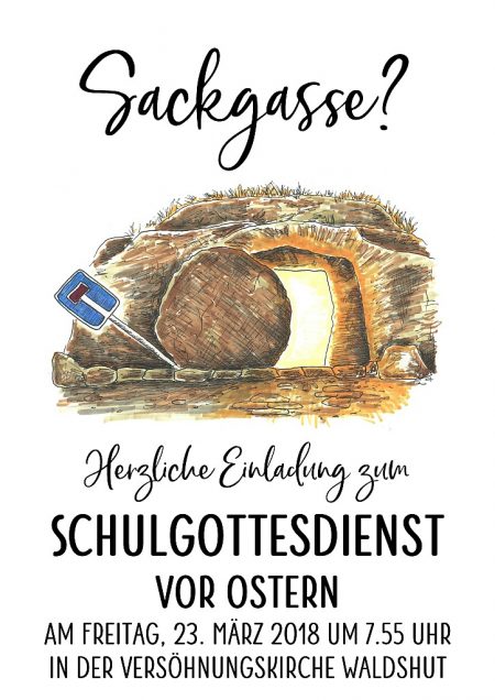 Konzeptfassung für den Schulgottesdienst vor Ostern 2018 - mit der Schriftart Chin up Buttercap in der Überschrift (Grafik: Martin Dühning)