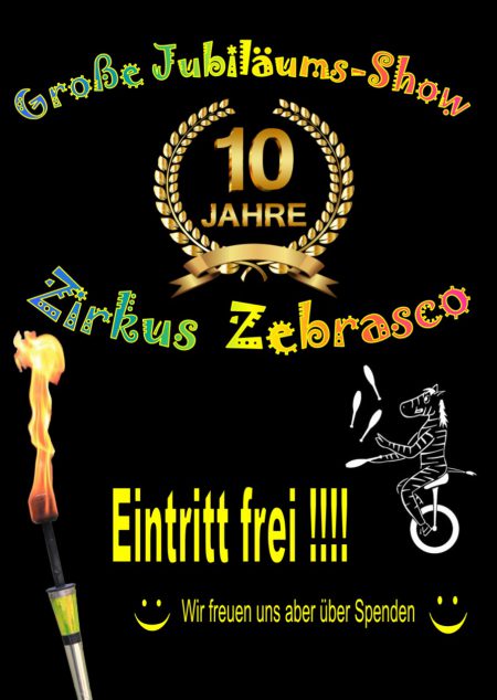 Einladungsplakat zum Jubiläumsprogramm des Zirkus Zebrasko