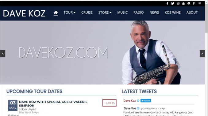 Webseite des Saxophonisten Dave Koz (Screenshot)