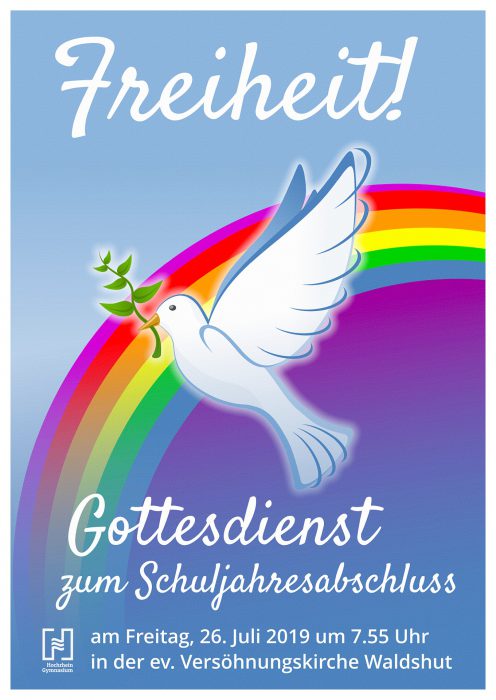 Plakat zum Schuljahresabschlussgottesdienst 2019 am Hochrhein-Gymnasium (Layout: Martin Dühning)