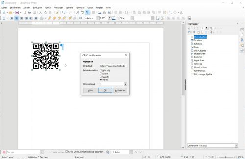 Der QR-Code-Editor von LibreOffice 6.4 (Screenshot)