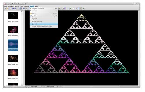 Die wieder zum Leben erweckte Makrofunktion von Apophysis 7X erzeugt per Skript ein Sierpinski-Dreieck (Screenshot).