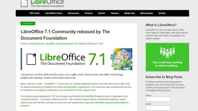 LibreOffice Version 7.1 wurde veröffentlicht