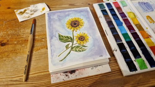 Sonnenblumen, gemalt mit WhiteNights und CastleArt-Stiften (Foto und Grafik: Martin Dühning)