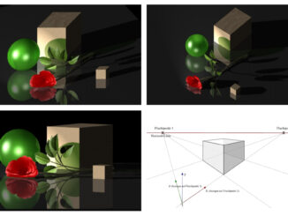 Perspektive als Wahnehmungskonvention: 3D-Grafiken mit Parallelprojektion, Isometrie und Zentralperspektive (Grafik: Martin Dühning)