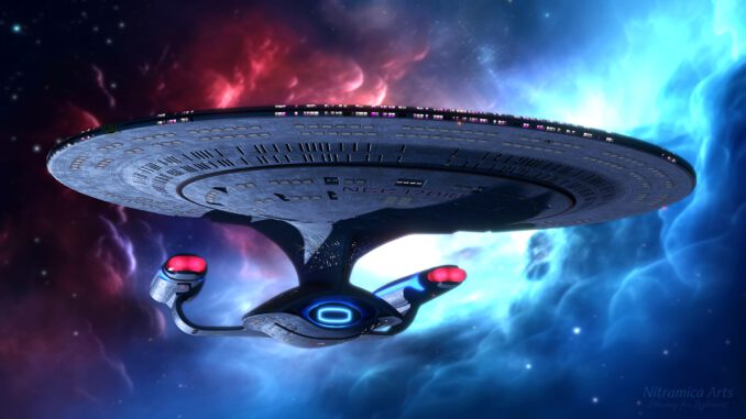 Die große USS Enterprise D (Grafik: Martin Dühning, 3D-Modell by Chris Kuhn)