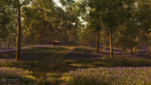 Hirsch im Blütenwald, gerendert mit DAZ Studio und UltraScenery (Grafik: Martin Dühning)