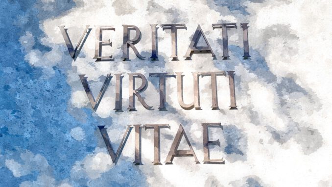 Veritati - Virtuti - Vitae : "Der Wahrheit, der Tugend, dem Leben" - Motto des Hochrhein-Gymnasiums Waldshut (Grafik: Martin Dühning)