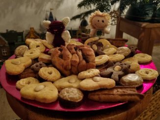 Nuuba und Belion bewundern das Weihnachtsgebäck 2023 (Foto: Martin Dühning).