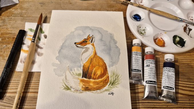 Ein provisorischer Fuchs, gemalt mit Schmincke Englischrot, Indischgelb und Preußischblau (Grafik: Martin Dühning)