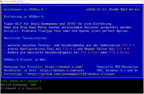 Damit unser Spiel gefunden werden kann, muss man das Verzeichnis erst im DOS-Emulator mounten.