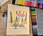 "Waldspaziergang", gezeichnet mit Staedtler Karat Aquarellstiften (Grafik und Foto: Martin Dühning)