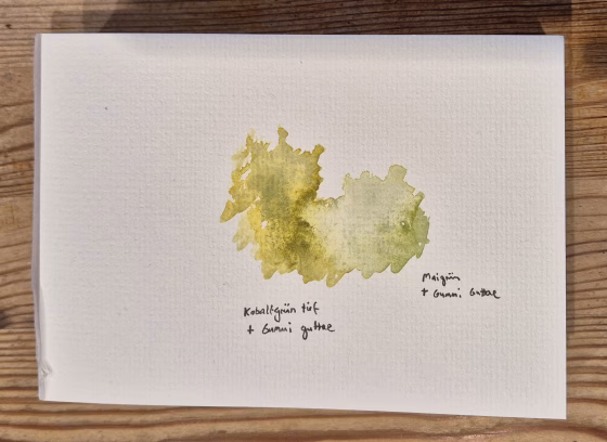 Grüntöne in Mischung mit Gummi guttae