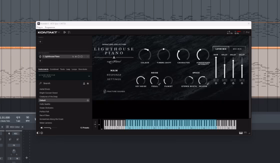 Die Sample-Bibliothek "Lighthouse Piano" von Fracture Sounds in Kontakt 8 von Native Instruments (Screenshot)