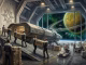 Hilfsgüter werden in ein Transportshuttle geladen auf einer Raumstation der 10. nitramischen Raumflotte im Orbit von Ninda (Grafik: Martin Dühning, KI-bearbeitet)